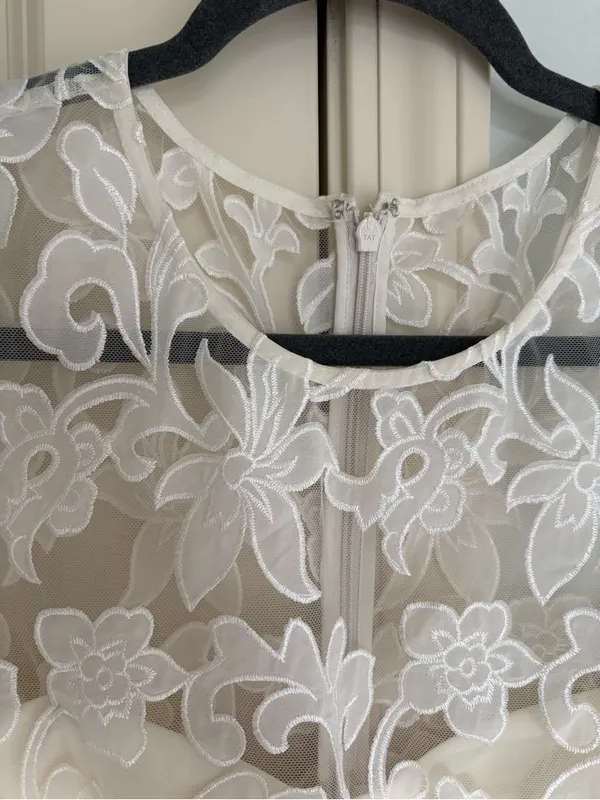 ELIZA J Embroidered Bodice Ivory Wide Leg Jumpsuit Size 12 - Image 7