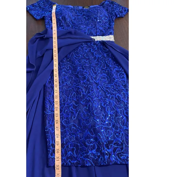 Vintage Y2K Yabes USA Royal Blue Sequin‎ Lace Formal Dress Chiffon (S) Prom Gala - Image 8