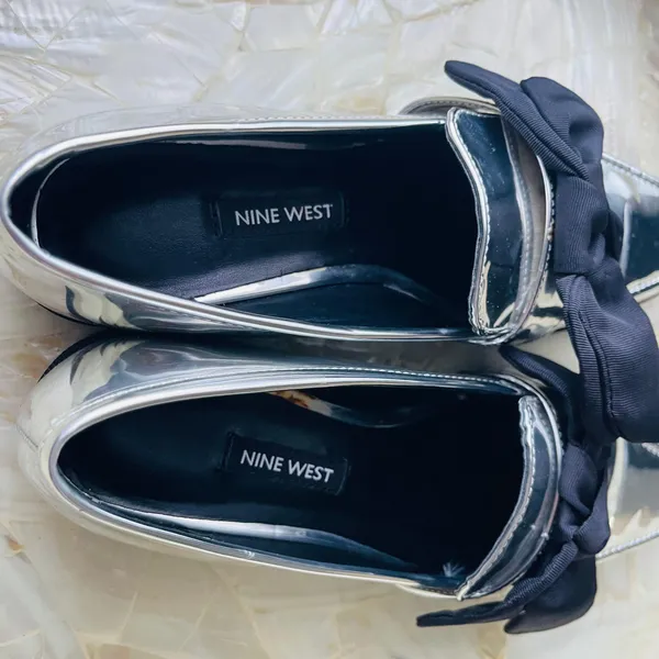 Nine West Silver Patent Weeping Bow Loafers - Image 3