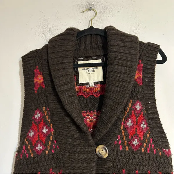 Vintage Abercrombie & Fitch Y2K Fair Isle Chunky Knit Wool Blend Sweater Vest - Image 2