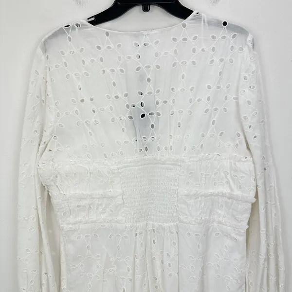 Gianni Bini Katrina Eyelet Mini Dress Cotton Long Sleeve A Line White Large NWT - Image 9