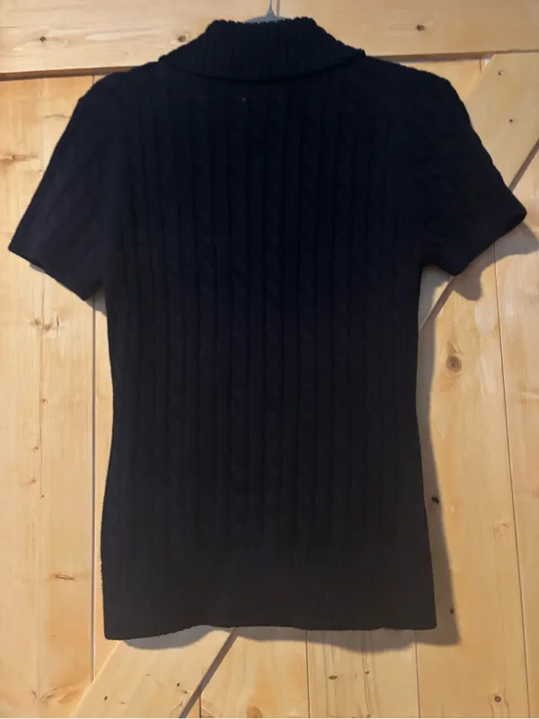 L.L. Bean Black Cable Knit Short Sleeve 100% Cotton Cardigan‎ Sweater Small - Image 7