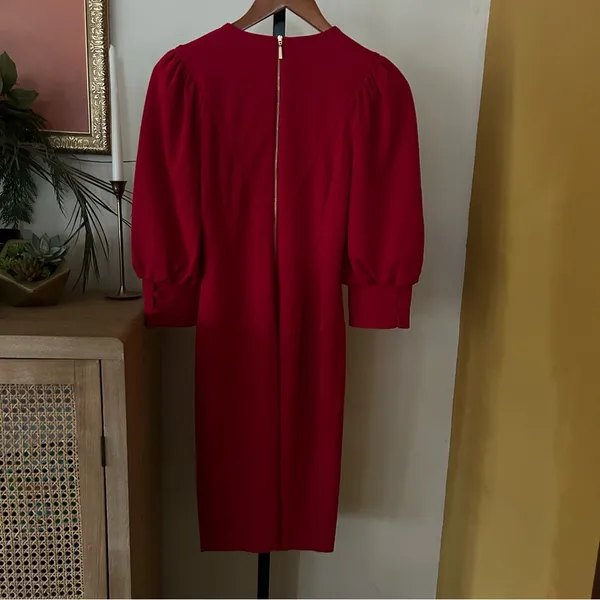 Calvin Klein Puff Sleeve Sheath Dress 3/4 Long‎ Sleeves Red NEW Size 2 - Image 5