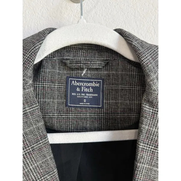 Abercrombie & Fitch Womens 0 Windowpane Single Button Blazer Gray‎ Plaid Stretch - Image 4