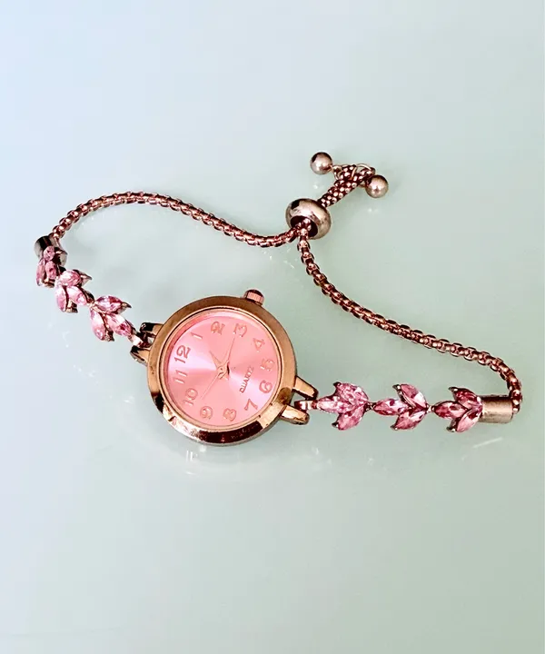 Brand New Pink and rose gold watch with floral charm - Image 2