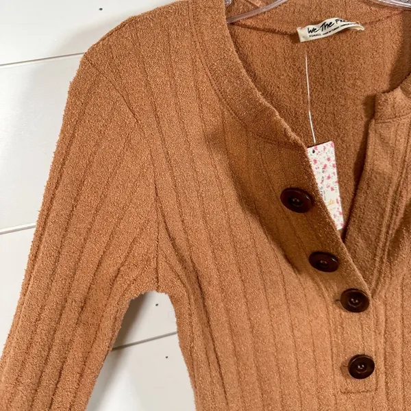 Free People NEW We the Free Oliver Boucle Ribbed Long sleeve Henley in Clay, XS, MSRP $58 - Image 7