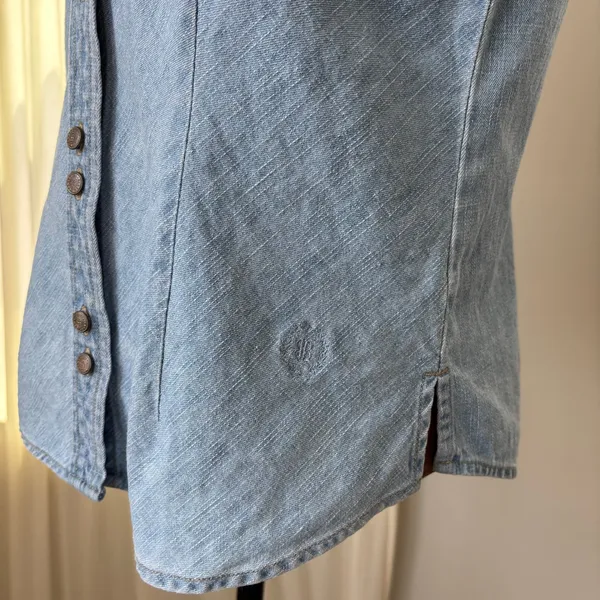 90s Vintage Bill Blass Denim Top M Button Front Western Cottage Coastal Grandma - Image 9