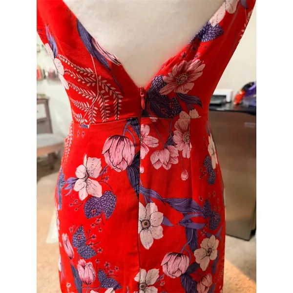 ASTR The Label Dress Womens XS Red Floral Faux Wrap Midi Ruched Side Tie - Image 7