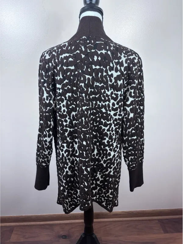 One A Cheetah Animal Print Open Front Cardigan Shawl Collar Longline Brown L XL - Image 4