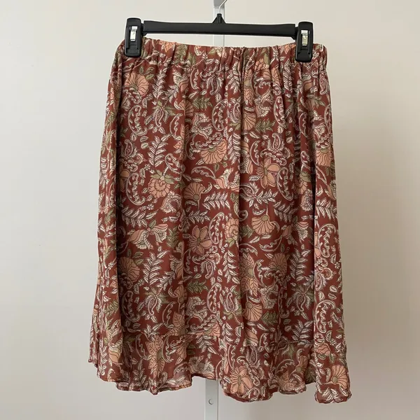 By Anthropologie Boho Relaxed Floral Paisley Faux Wrap Skirt S Rust - Image 7