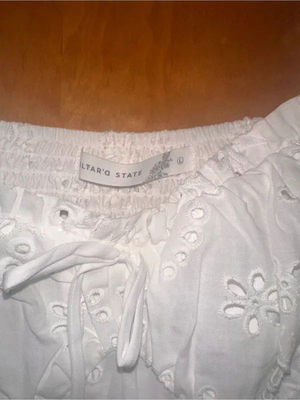 Altar'd State Paloma White Eyelet Tie-Front Mini Dress size L - Image 2