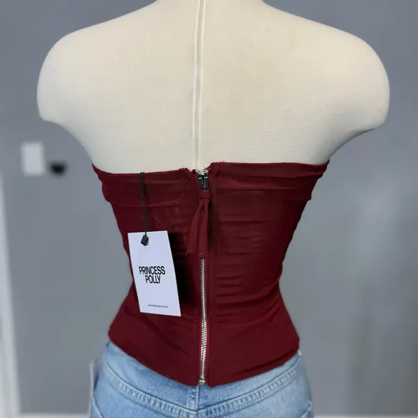 Princess Polly Oscuro Longline Mesh Corset Top, Berry, US 4 - Image 2