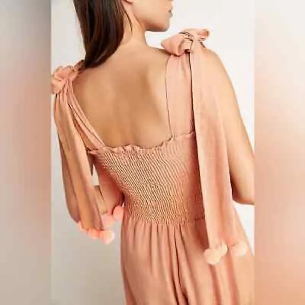 Anthropologie Sundress Pom‎ Jumpsuit Tie Straps Wide Leg Womens Size XS / S - Image 6