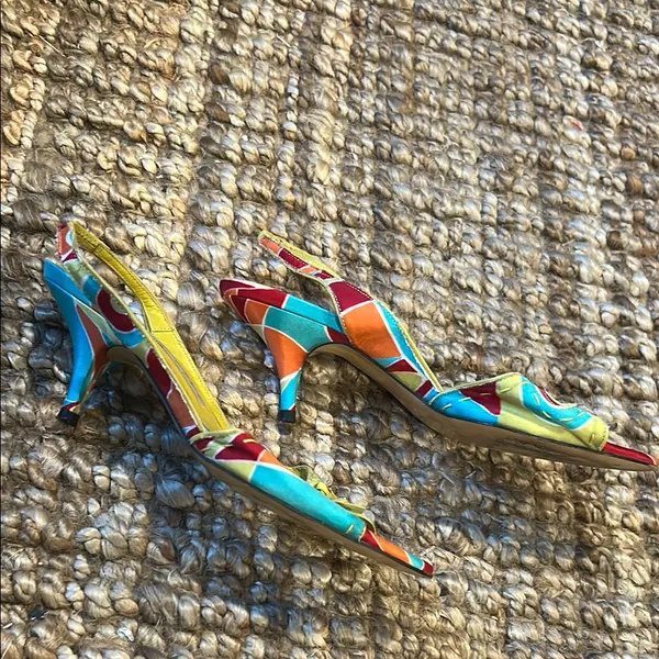 Pura Lopez 90s Vintage Pucci Inspired Sling Back Kitten Heels Size 36 - Image 8
