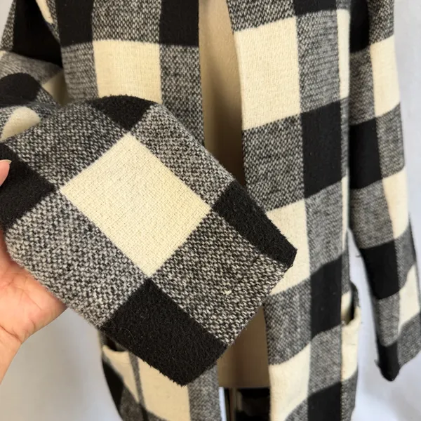 Buffalo Plaid Open Front Cardigan Coat Black‎ White Womens Large Office Preppy - Image 6