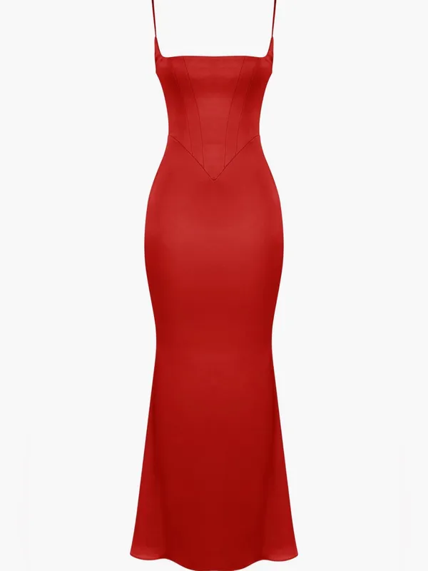 House Of CB Olivette Corset Red Satin Gown - Image 4