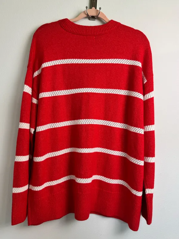 NWOT Aerie Red White Striped Oversized Crewneck Sweater M - Image 6