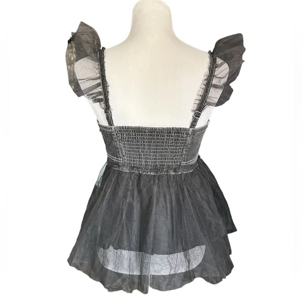 Anthropologie Pilcro Tulle Denim Peplum Top - Image 5