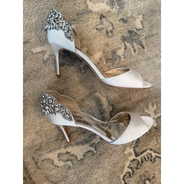 Badgley Mischka Celeste Embellished Peep Toe Heels Wedding Bridal Sz 9.5 - Image 4
