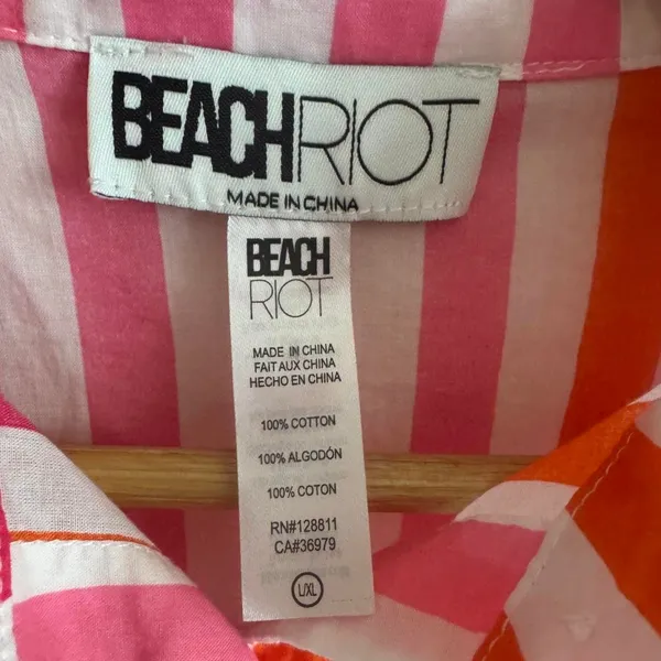Beach Riot Revolve Alexa Pink Orange Stripe Cotton Button Down Swim Cover Up - Image 4