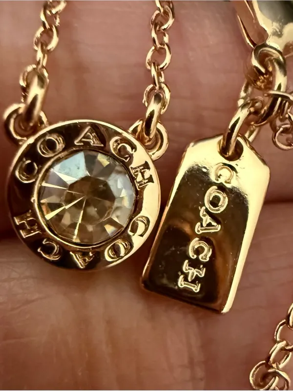 COACH Rose-Gold Open Circle Crystal Pendant Necklace - Image 5