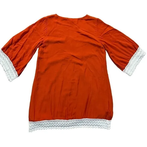 NWOT Entro Long Sleeve Dress‎ Lace Trim Rust Orange Small - Image 2