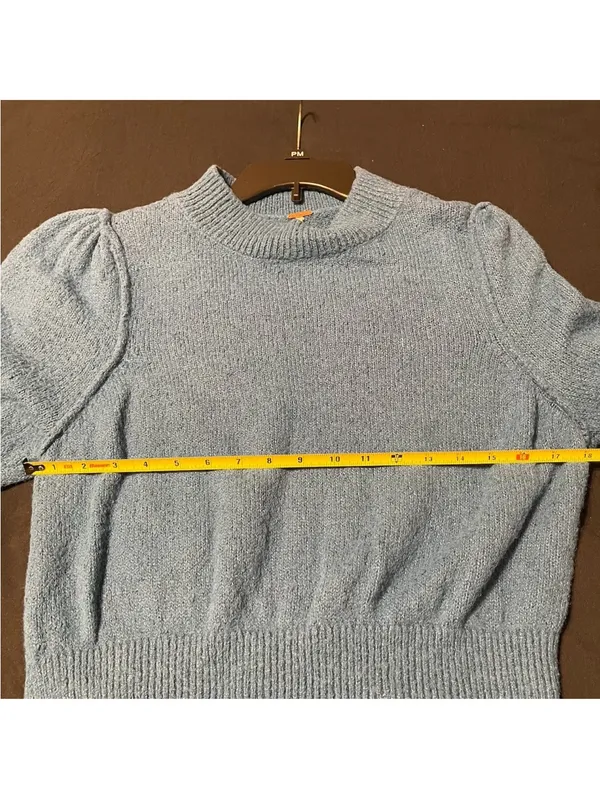 Free People Sweater Women Medium Teal Puff Sleeve - Image 5