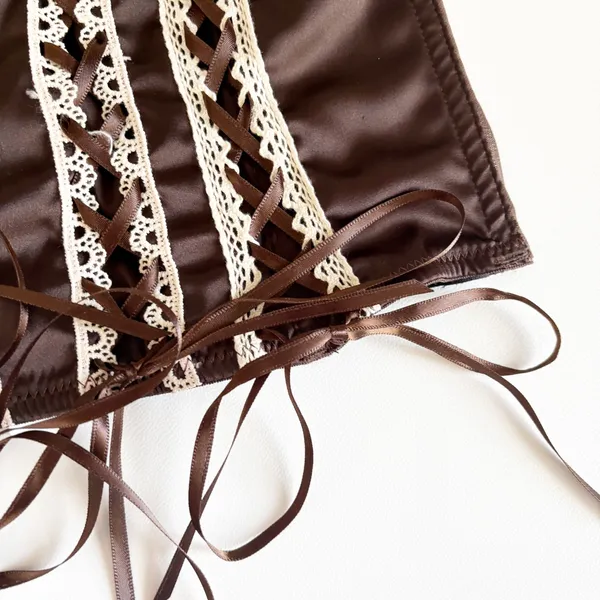 Urban Outfitters Women Mandy Lace Up Brown Satin Coquette Ren Faire Corset Top M - Image 5