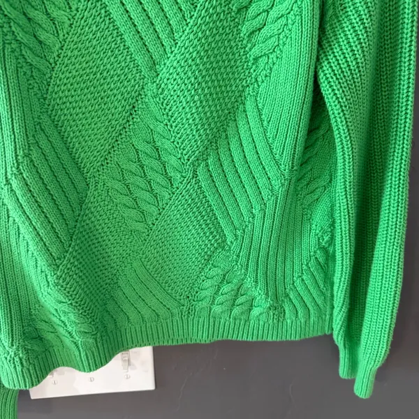 Talbots Petite Small Kelly Green Cable Knit Sweater Diamond Crewneck Preppy‎ - Image 5