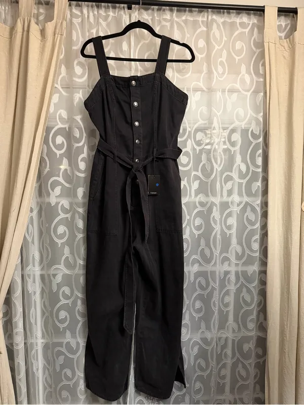 OAT New York NWT Black Denim Belted Wide Leg Jumpsuit - Image 4