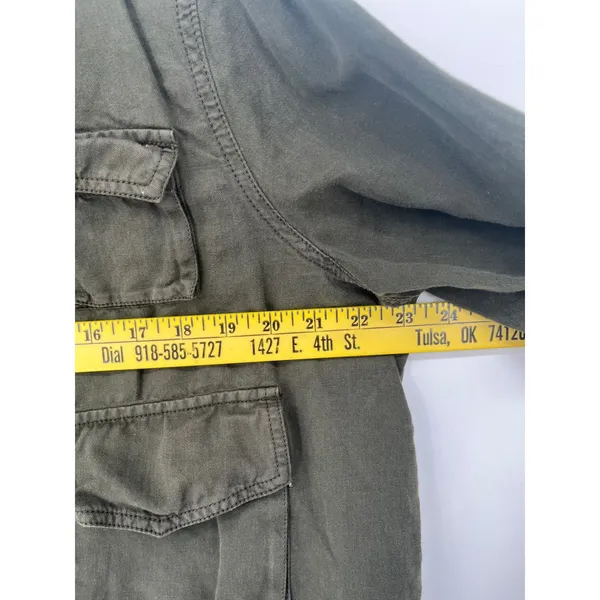 LOFT Utility Jacket Womens XL Olive Green Cotton Linen Cropped Cargo ‎ Military - Image 6