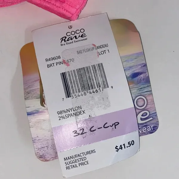 NWT 32C Coco Rave Bae pink push up detachable strap lightly‎ padded bikini - Image 6