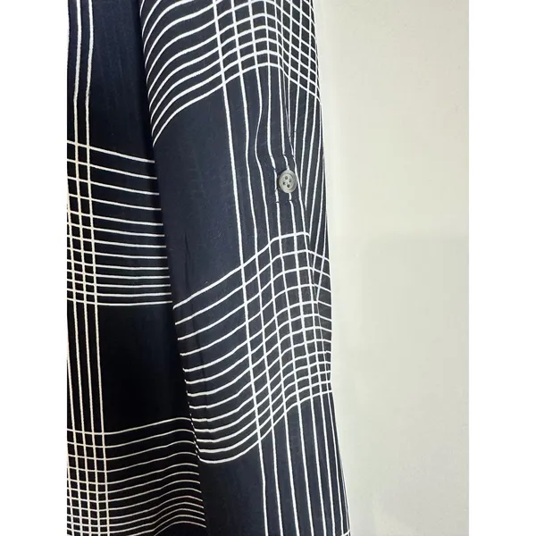 Banana Republic Navy‎ Blue Windowpane Plaid Roll Tab Henley Blouse XS 970424 - Image 3