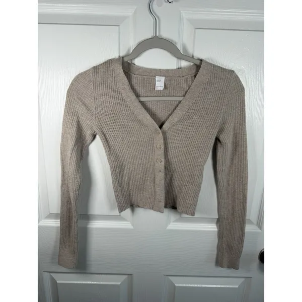 Gilly Hicks Light Brown/Beige Cropped Cardigan Size XS Ribbed Lightweight - Image 3