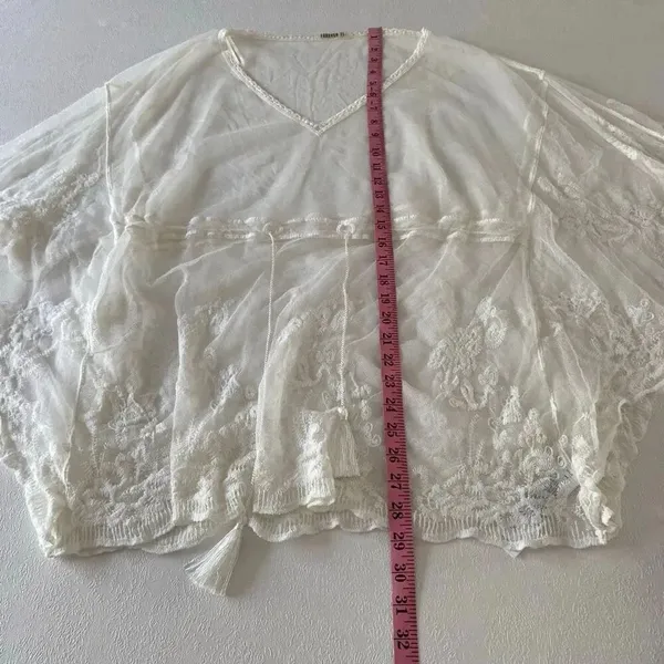 Forever 21 Sheer Lace Kimono White Boho Beach Cover Up Crochet Detail One Size - Image 4