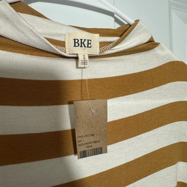 NWT BKE Mock Neck Top Womens Large Yellow Cream Striped Long Sleeve Soft Buckle‎ - Image 2