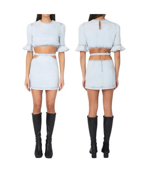 Denim cropped top & cut out skirt - Image 2