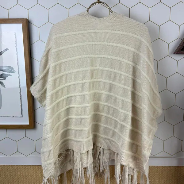 Akemi + Kin by Anthropologie Cream Miette Chenille Fringe Cardigan Poncho - O/S - Image 5