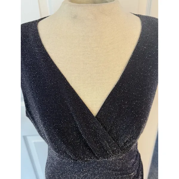 Lauren‎ Ralph Lauren Cocktail Dress Sz 10 Navy Metallic Ruched Wedding Holiday - Image 8