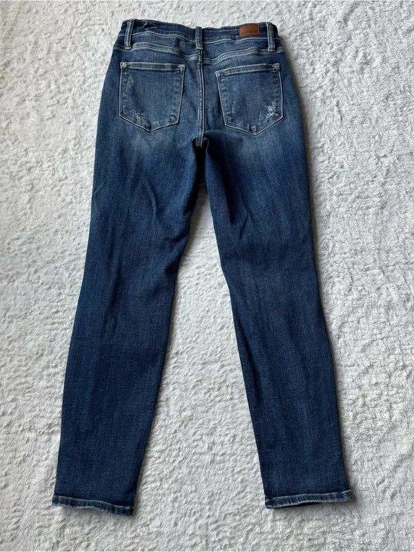 Judy Blue 5/27 Mid Rise Cuffed Destroyed Boyfriend Fit Jeans Distressed Denim - Image 8