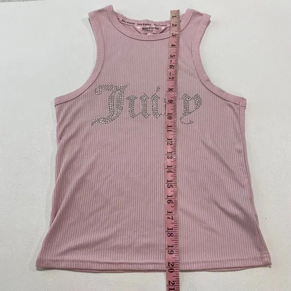 Juicy Couture Pink Rhinestone Logo Ribbed Tank Top Small Y2K Bling - Image 7