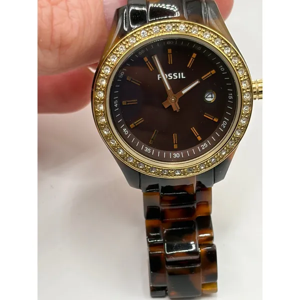 Fossil ES-2922 Women Tortoise Shell Brown Dial Watch Gold‎ Tone Stainless Steel - Image 3