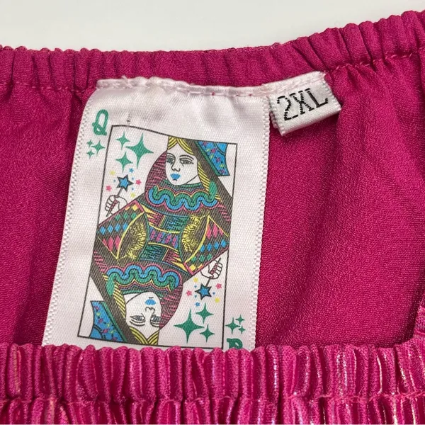 Queen Of Sparkles Pink Fuchsia Metallic Pleated Crop Off-Shoulder Top‎ 2XL *FLAW - Image 2