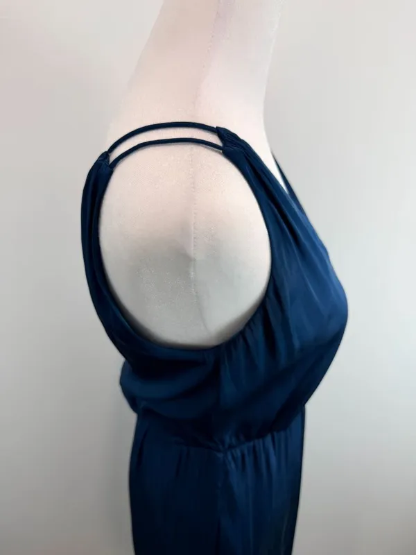 H&M dark teal satin maxi dress minimalist slip with slit and open back vibe 2 - Image 6