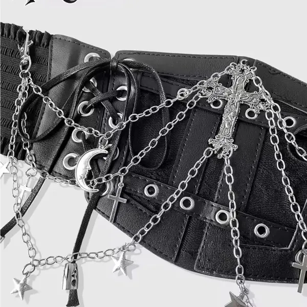 Black Gothic Waist Corset with Chains - Image 3