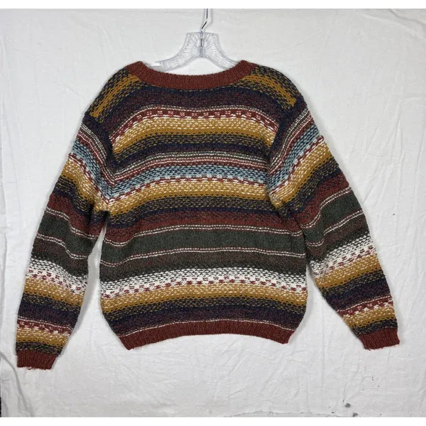 Vintage Womens Fair Isle Striped Knit Cardigan Sweater Buttons V Neck Wool Sz M - Image 5