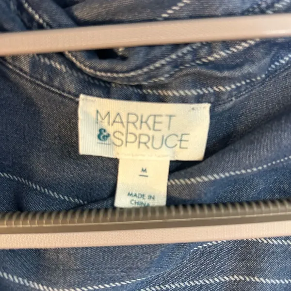 Market & Spruce Navy Blue Pinstripe Shirt Dress - Image 3