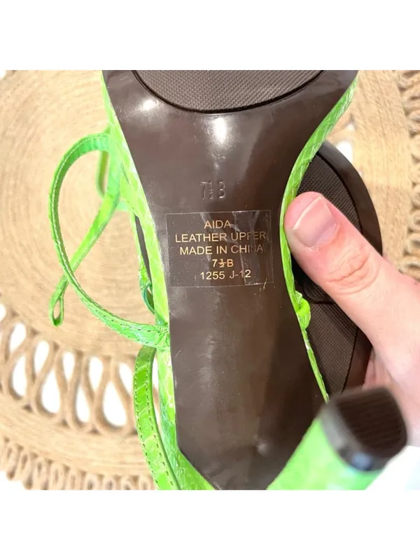 NWOT Lauren Ralph Lauren Green Leather Aida Open Toe Strappy Heels Size 7.5 - Image 4