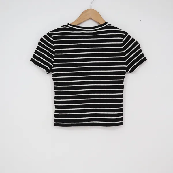 H&M T-Shirt Womens S Divided Basic Ribbed Black White Striped Excellent - Image 4