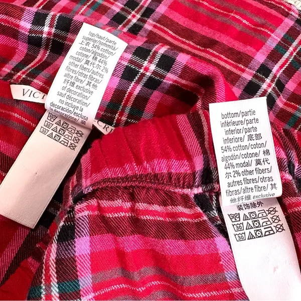 Victoria’s Secret Flannel Long PJ Set in Lipstick Bold Lurex Plaid Small - Image 16